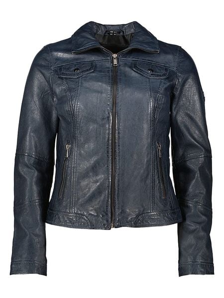 HIS Skórzana kurtka w kolorze granatowym rozmiar: 46. Niebieskie kurtki damskie HIS, bez wzorów, ze skóry, bez kaptura. Za 480.90 zł.