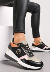Czarne Sneakersy Ozdobione Brokatem i Metalicznymi Wstawkami Preslana. Czarne obuwie sportowe damskie Renee, z jeansu, bez zapięcia. Za 99.99 zł.