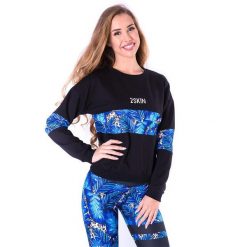 Czarna bluza sportowa na fitness damska 2skin BLUZA LOGO TROPICANA. Czarne bluzy damskie 2SkIN, s, bez wzorów, z bawełny, bez kaptura. W wyprzedaży za 99.00 zł.