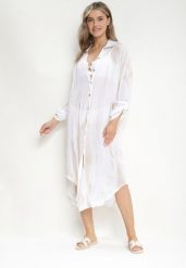 Jasnobeżowa Sukienka Oversize o Koszulowym Fasonie Rarosa. Brązowe sukienki damskie Born2be, bez wzorów, eleganckie, bez ramiączek. Za 129.99 zł.