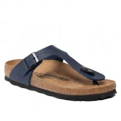 Japonki damskie Birkenstock Gizeh BF. Niebieskie klapki damskie Birkenstock, bez wzorów, z materiału, bez obcasa, bez zapięcia. Za 512.00 zł.