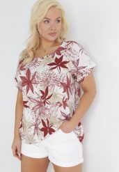 Bordowa Bluzka Bawełniana w Fantazyjny Print Jellu. Czerwone bluzki damskie Born2be, xl, bez wzorów, z bawełny, bez kołnierzyka, bez ramiączek. Za 84.99 zł.