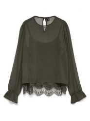 Vero Moda Bluzka w kolorze khaki rozmiar: L. Brązowe bluzki damskie Vero Moda, l, bez wzorów, z koronki, bez kołnierzyka, bez ramiączek. Za 134.95 zł.
