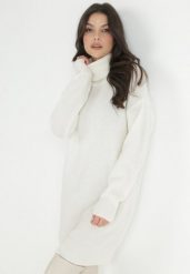 Biała Sukienka Wełniana Oversize z Golfem Heire. Białe sukienki damskie Born2be, bez wzorów, z wełny, eleganckie, bez ramiączek. Za 129.99 zł.