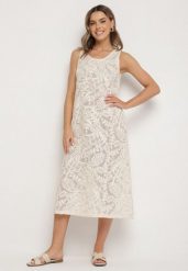 Beżowa Szydełkowa Sukienka z Bawełny w Stylu Boho Baniretia. Brązowe sukienki damskie Born2be, bez wzorów, z bawełny, boho, bez ramiączek. W wyprzedaży za 118.99 zł.