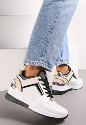 Białe Sznurowane Sneakersy na Niskim Koturnie z Perforacją i Przeszyciami Anabrenda. Białe obuwie sportowe damskie Renee, bez zapięcia. Za 109.99 zł.