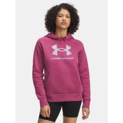 Bluza Under Armour Rival Feelce Shimmer Hoody. Czerwone bluzy damskie Under Armour, bez wzorów, bez kaptura. Za 177.29 zł.