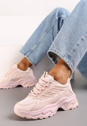 Różowe Sneakersy na Grubej Nieregularnej Podeszwie z Przeszyciami Hatila. Czerwone obuwie sportowe damskie Born2be, bez zapięcia. Za 84.99 zł.