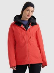 4F Kurtka trekkingowa przeciwdeszczowa membrana 20000+ damska - pomarańczowa XL. Brązowe kurtki damskie 4F, m, bez wzorów, z materiału, bez kaptura. Za 799.99 zł.