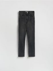 Jeansy slim fit high waist - czarny. Czarne jeansy damskie Reserved, z podwyższonym stanem. Za 129.99 zł.