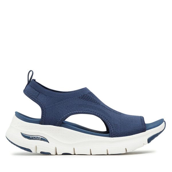 Sandały Skechers. Niebieskie sandały damskie Skechers, bez wzorów, bez obcasa, na płaskiej podeszwie, bez zapięcia. Za 299.99 zł.