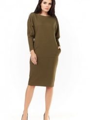 Sukienka Model A206 Khaki - awama. Brązowe sukienki damskie Awama, bez wzorów, z bawełny, bez ramiączek. Za 211.63 zł.