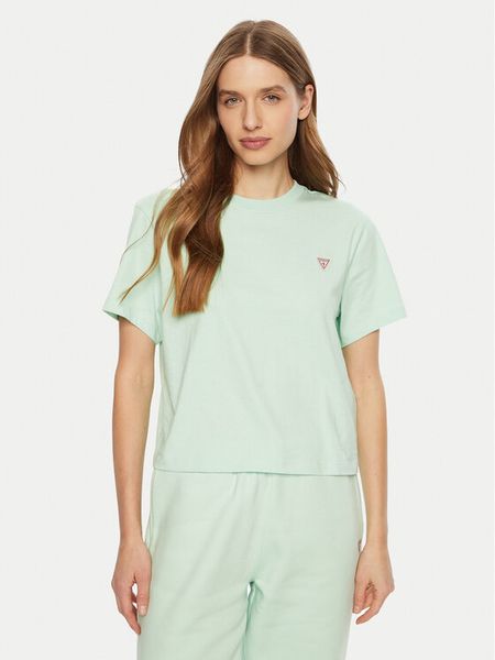Guess Jeans T-Shirt W4YI05 K8HM0 Zielony Regular Fit. Zielone t-shirty damskie Guess Jeans, xs, z aplikacjami, z bawełny, bez kołnierzyka. Za 69.99 zł.