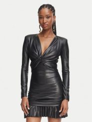 Elisabetta Franchi Sukienka z imitacji skóry AB-989-66E2-V400 Czarny Slim Fit. Czarne sukienki damskie Elisabetta Franchi, bez wzorów, ze skóry, bez ramiączek. Za 1,709.00 zł.
