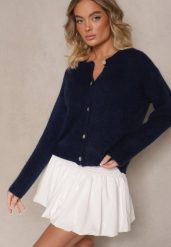 Granatowy Kardigan o Casualowym Kroju z Wełną i Moherem Lilothel. Niebieskie kardigany damskie Renee, bez wzorów, z jeansu. Za 159.99 zł.