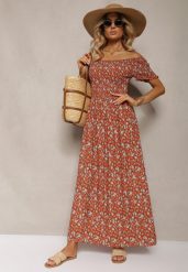 Pomarańczowo-Niebieska Sukienka z Wiskozy Tariya. Brązowe sukienki damskie Renee, z aplikacjami, z wiskozy, boho, bez ramiączek. W wyprzedaży za 63.99 zł.