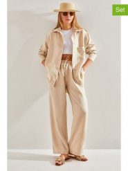 Bianco Lucci 2-częściowy zestaw w kolorze beżowym rozmiar: XL. Brązowe spodnie materiałowe damskie Bianco Lucci, bez wzorów, z bawełny. Za 104.99 zł.