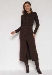 Brązowa Sukienka Koszulowa z Wiskozą Guzikami i Paskiem Vetienne. Brązowe sukienki damskie Born2be, bez wzorów, z wiskozy, bez ramiączek. Za 169.99 zł.