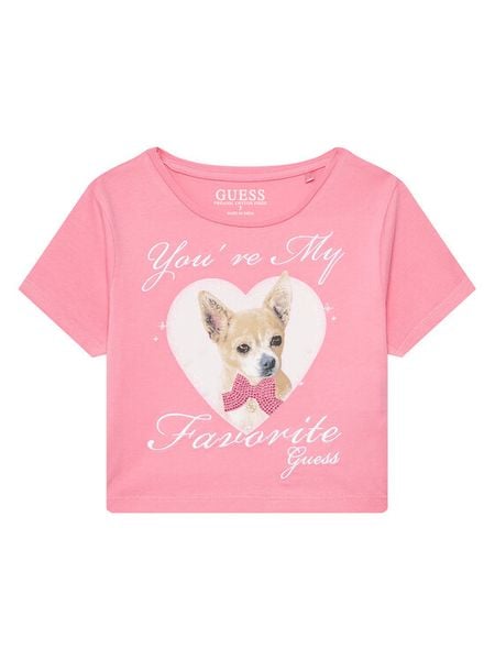 Guess T-Shirt J5YI08 K6YW4 Różowy Regular Fit. Czerwone koszulki i t-shirty dziewczęce Guess, z aplikacjami, z bawełny, bez kołnierzyka, bez ramiączek. Za 59.99 zł.