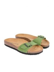 BABUNKERS Family Skórzane klapki w kolorze zielonym rozmiar: 39. Zielone klapki damskie BABUNKERS Family, bez wzorów, ze skóry, z otwartym noskiem, bez obcasa, bez zapięcia. Za 147.65 zł.