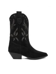 DeeZee Kowbojki CEO-R25AW09079 Czarny. Czarne kozaki damskie DeeZee, z materiału, bez obcasa, na słupku, bez zapięcia. Za 219.99 zł.