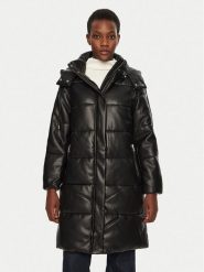 Morgan Płaszcz zimowy 242-GDON Czarny Regular Fit. Czarne kurtki damskie Morgan, na zimę, bez wzorów, ze skóry, bez kaptura. Za 519.99 zł.
