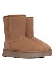 Gooce Skórzane botki zimowe "Logan" w kolorze jasnobrązowym rozmiar: 41. Brązowe botki damskie Gooce, na zimę, z materiału, bez obcasa, bez zapięcia. Za 260.99 zł.