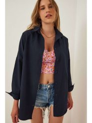 Happiness Istanbul Koszula w kolorze granatowym rozmiar: 38. Niebieskie koszule damskie Happiness Istanbul, bez wzorów, bez kołnierzyka, bez ramiączek. Za 56.79 zł.