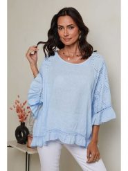 Le Monde du Lin Lniana bluzka w kolorze błękitnym rozmiar: 40/42. Niebieskie bluzki damskie Le Monde du Lin, bez wzorów, z koronki, klasyczne, bez kołnierzyka, bez ramiączek. Za 150.02 zł.