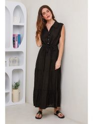 Rodier Lin Lniana sukienka w kolorze czarnym rozmiar: M/L. Czarne sukienki damskie Rodier Lin, bez wzorów, ze lnu, bez ramiączek. Za 184.46 zł.