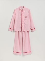 Dwuczęściowa piżama z bawełny - różowy. Czerwone piżamy damskie Reserved, bez wzorów, z bawełny, bez ramiączek. Za 159.99 zł.