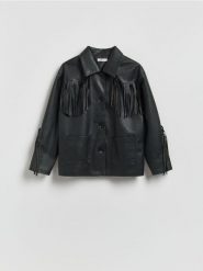 Kurtka z frędzlami - czarny. Czarne kurtki damskie Reserved, l, bez wzorów, ze skóry, bez kaptura. Za 199.99 zł.