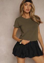 Ciemnozielony Basicowy T-shirt z Bawełny Mevolena. Zielone t-shirty damskie Renee, l, bez wzorów, z bawełny, bez kołnierzyka. Za 39.99 zł.