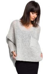 Be Wear Sweter w kolorze jasnoszarym rozmiar: onesize. Szare swetry klasyczne damskie Be Wear, z wełny, bez kołnierzyka. Za 149.45 zł.