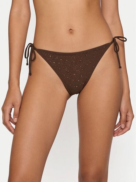 Guess Dół od bikini E6GO21 MC040 Brązowy. Brązowe bikini Guess, z aplikacjami, z syntetyku. Za 269.99 zł.