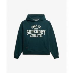 Bluza damska z kapturem Superdry Athletic Essentials. Zielone koszulki sportowe damskie Superdry, bez wzorów, bez ramiączek. Za 274.45 zł.