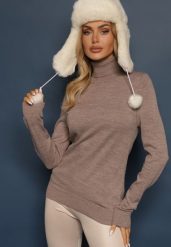 Beżowy Klasyczny Golf ze Ściągaczami przy Rękawach Felinia. Brązowe golfy damskie Renee, m, z aplikacjami, z jeansu, bez ramiączek. Za 69.99 zł.