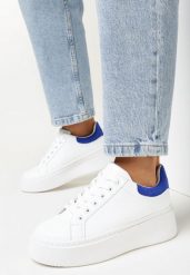 Biało-Niebieskie Sneakersy na Platformie z Kolorową Wstawką z Tyłu Maridora. Białe obuwie sportowe damskie Born2be, bez zapięcia. Za 79.99 zł.
