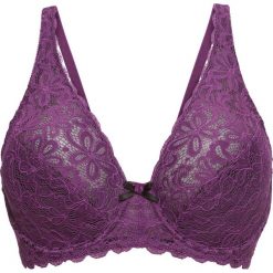 Biustonosz Pink Collection bonprix fiołkowo-czarny. Fioletowe biustonosze bonprix, w koronkowe wzory, z koronki. Za 37.99 zł.
