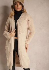Brązowy Kardigan z Wełną i Wiskozą Ozdobiony Tłoczeniem Besisia. Brązowe kardigany damskie Renee, bez wzorów, z jeansu. Za 149.99 zł.