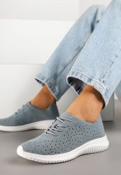 Niebieskie Sneakersy z Ażurową Cholewką Grellio. Niebieskie obuwie sportowe damskie Born2be, z jeansu, bez zapięcia. Za 74.99 zł.