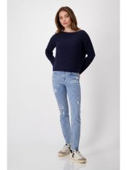 Monari Sweter w kolorze granatowym rozmiar: 42. Niebieskie swetry klasyczne damskie Monari, z bawełny, bez kołnierzyka. Za 184.46 zł.