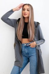 Bluza z ozdobną taśmą grafitowa. Szare bluzy damskie KESI, l, bez wzorów, z bawełny, z kapturem. Za 263.47 zł.