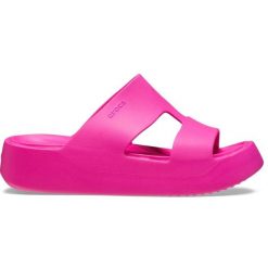 Klapki damskie sportowe Crocs GETAWAY PLATFORM H-STRAP. Czerwone klapki damskie Crocs, bez wzorów, bez obcasa, bez zapięcia. Za 169.00 zł.