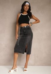 Czarna Jeansowa Spódnica z Bawełny z Łańcuchem Lilurea. Czarne spódnice damskie Renee, na co dzień, l, bez wzorów, z bawełny, eleganckie, midi. Za 59.99 zł.