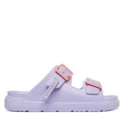 Klapki D.Franklin. Fioletowe klapki damskie D.Franklin, bez wzorów, bez obcasa, bez zapięcia. Za 169.99 zł.