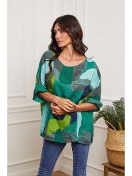 Fleur de Lin Lniana bluzka "Krik" w kolorze zielonym rozmiar: XXL. Zielone bluzki damskie Fleur de Lin, xxl, bez wzorów, ze lnu, bez kołnierzyka, bez ramiączek. Za 109.78 zł.