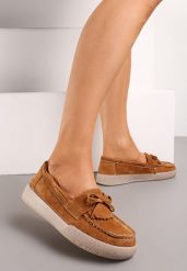 Brązowe Klasyczne Mokasyny ze Skóry Naturalnej z Kokardką Pristis. Brązowe mokasyny damskie Renee, ze skóry, bez obcasa. Za 129.99 zł.