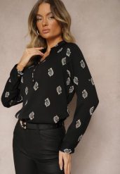 Czarna Koszula z Drobnym Wzorem Paisley Irithe. Czarne koszule damskie Renee, l, bez wzorów, z jeansu, biznesowe, bez kołnierzyka, bez ramiączek. Za 49.99 zł.
