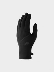 4F Rękawiczki dzianinowe Touch Screen uniseks - czarne L. Czarne rękawiczki damskie 4F, bez wzorów, z dzianiny. W wyprzedaży za 39.99 zł.